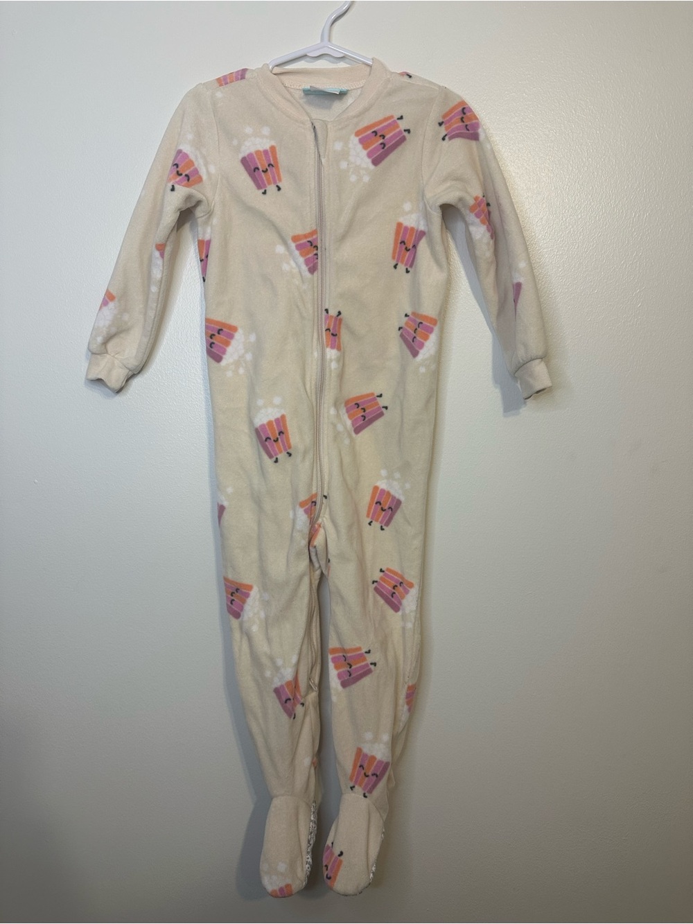 People Cozy Cream Kids One-Piece Pajamas with Pink Popcorn Print